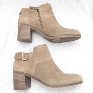 Franco Sarto Women's Tan Suede Ankle Booties Sz 9.5 M Chunky Block Heel Side Zip